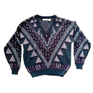 Vintage Urban Works Men’s Pullover Knit Sweater Acrylic W/ Leather Trim Size Med